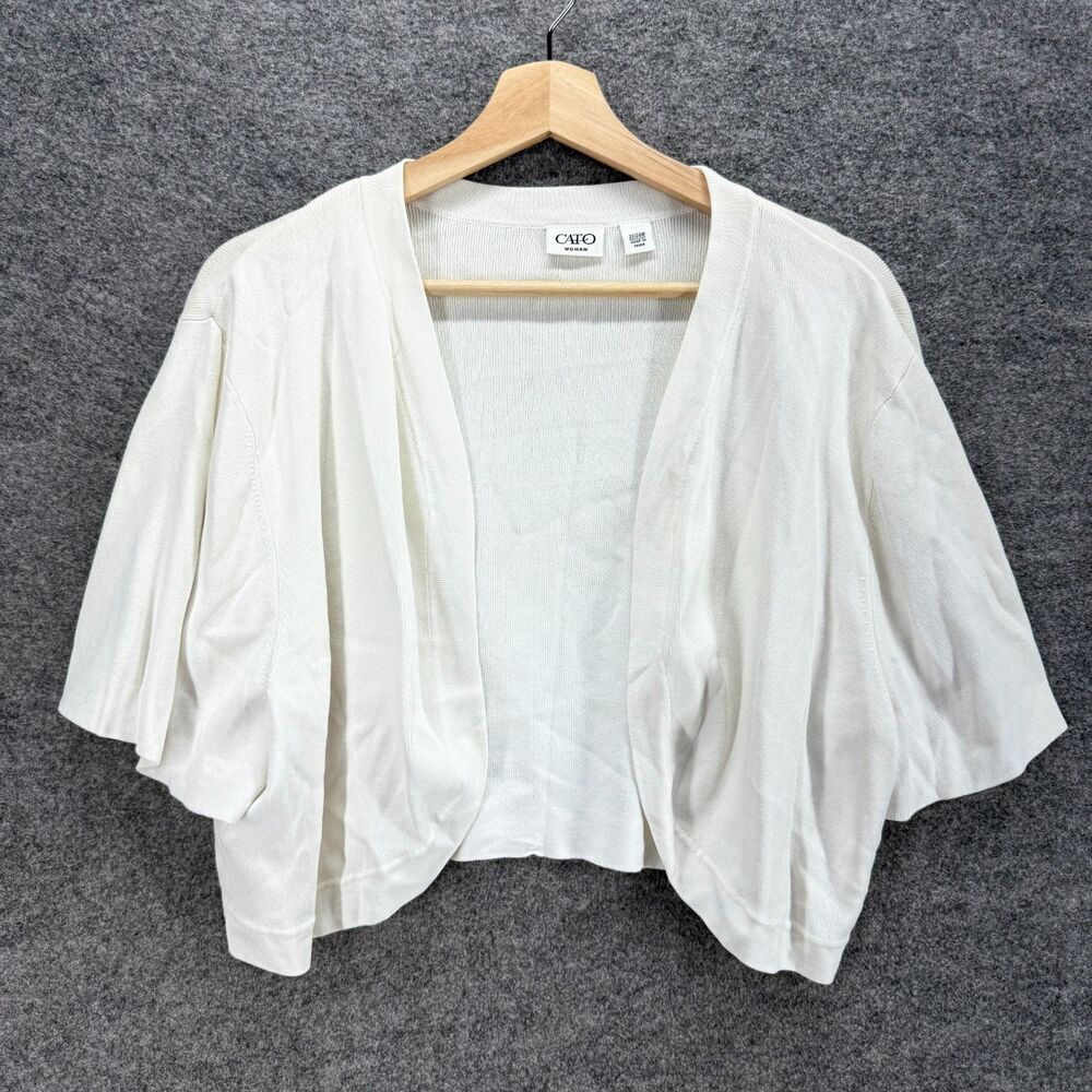 Cato Cropped Top Women 22/24W Plus White Open Front Short Sleeve Rayon Casual